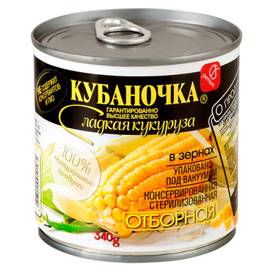 Кукуруза сладкая "Кубаночка" ж/б, 340 г (425 мл)