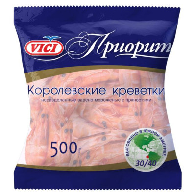 Королевские креветки в панцире в/м 30/40, 500 гр, VICI